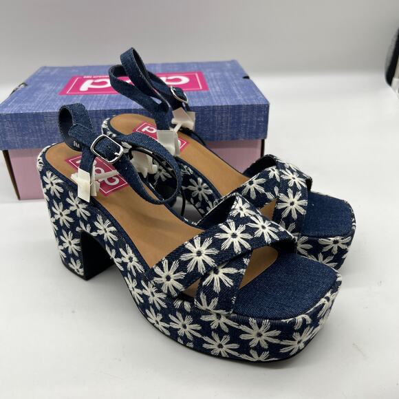 Pop Womens Grandiose Heeled Sandals Blue White Size 9M - Picture 2 of 12